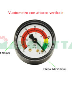 Vuotometro con attacco verticale scala 0 ÷ -75 cm/hg con filetto 1/8" e diametro 40 mm